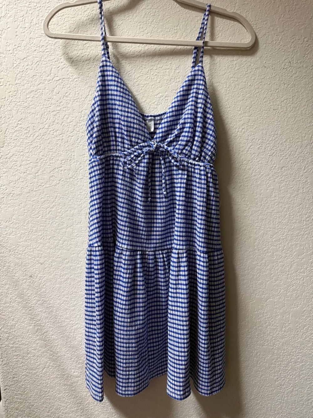 bp Blue and White Gingham Tie-Front Sundress